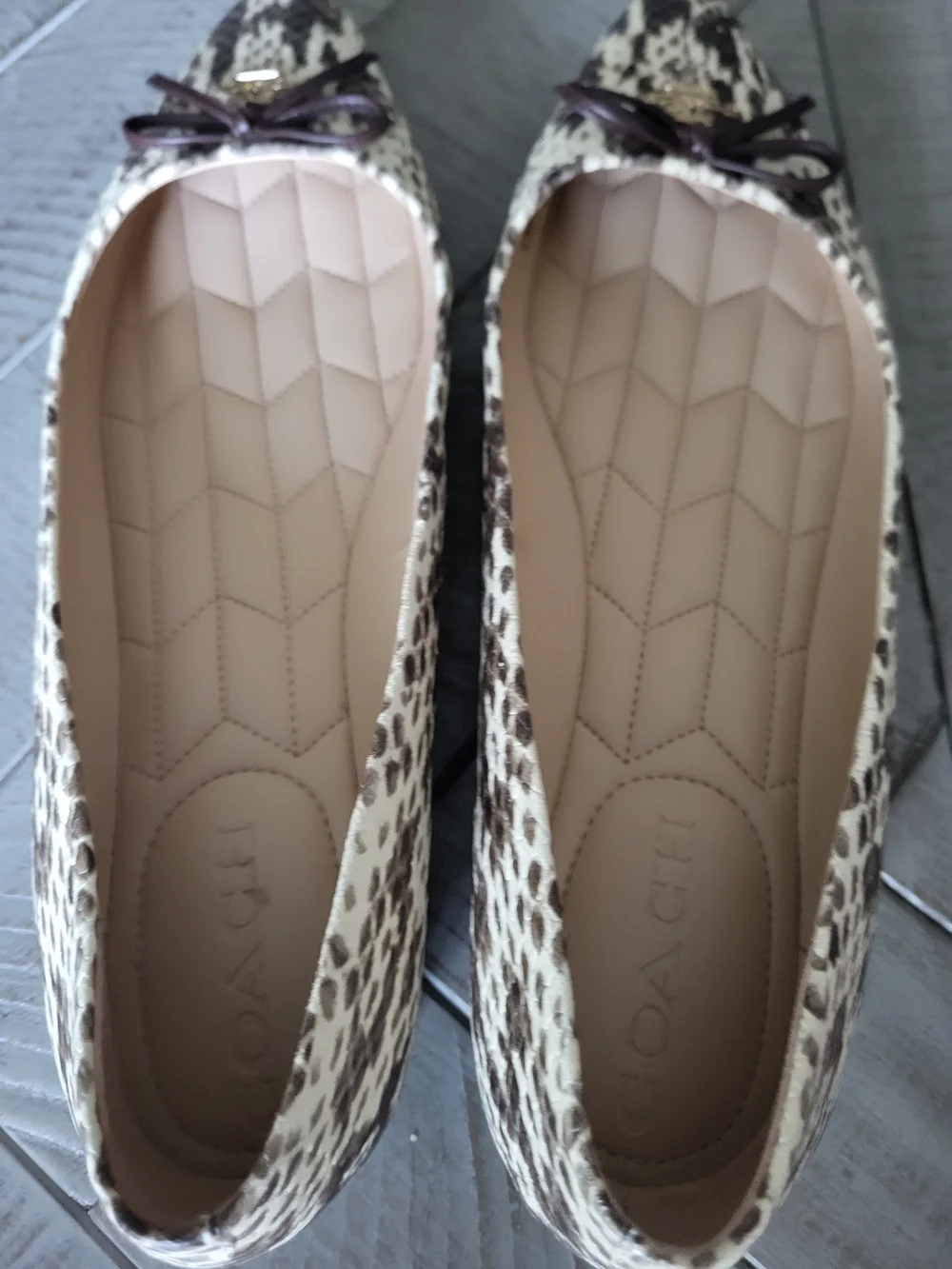 Coach Snake-Print Pointed Ballet Flats in Cream and Black - Picture 5 of 7